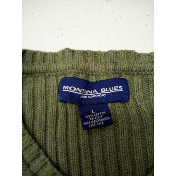 Montana Blues Jean Co. Olive Green Ribbed V-Neck Sweater Large - Picture 4 of 5